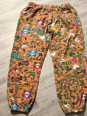 Orange Floral & Skull Print Joggers for Men